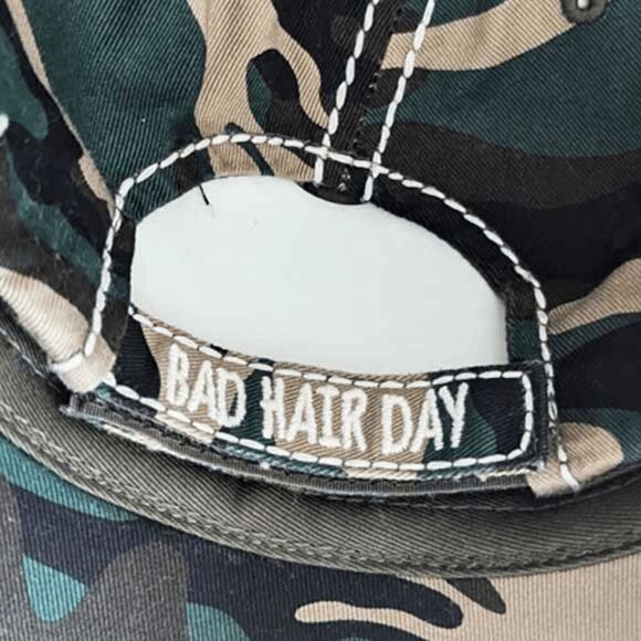 2/$30 Ladies Camo Bad Hair Day Women’s Baseball Cap - Picture 2 of 7